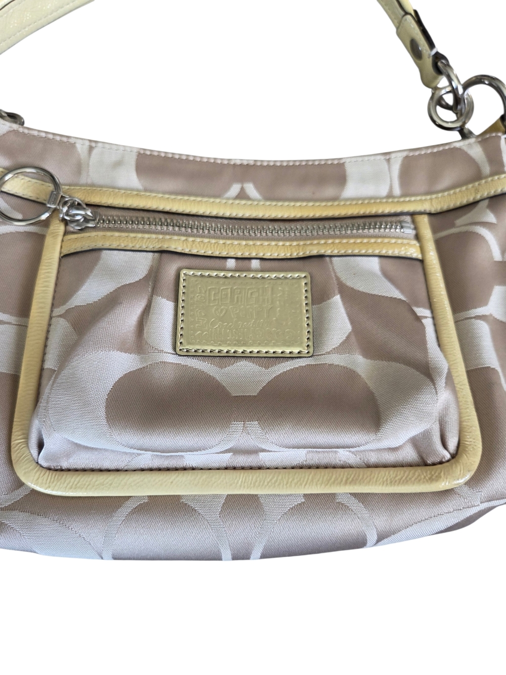 Coach Poppy Signature Groovy Gold Tan Shoulder Bag With Crossbody Strap - Picture 9 of 16